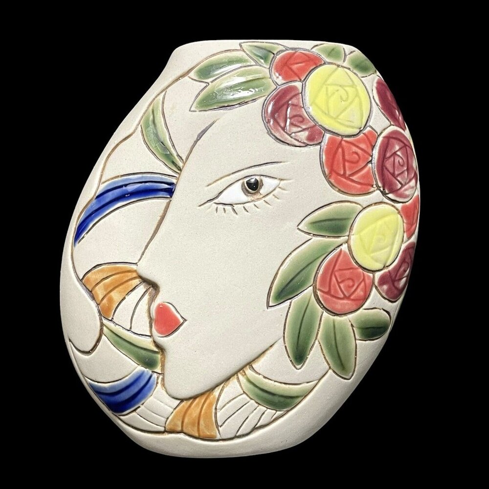 Vintage 1980s Abstract Pottery Art Vase Continuous Line Portrait - Double Sided
